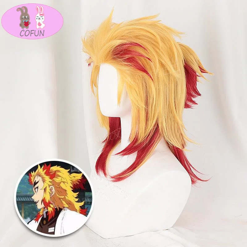 

COSTA Hot Anime Demon Slayer Kimetsu No Yaiba Rengoku Kyoujurou Cosplay Wig Props Dressup Accessories