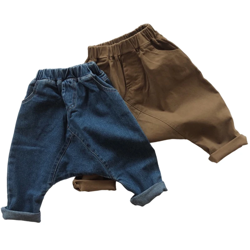 

Детские ковбойские брюки с эластичным поясом, повседневные осенние джинсы в Корейском стиле для маленьких мальчиков и девочек, 2022