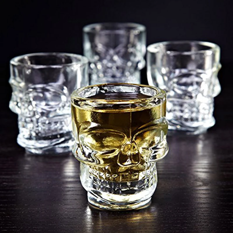 4Pcs/set Transparent Glass Skull Cup 3D Crystal Skull Head Cup Bar Club Party Whiskey Vodka Brandy Beer Wine Glass Drinkware