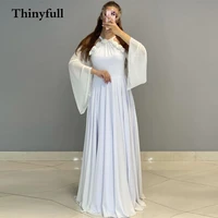 thinyfull new o neck appliques wedding dresses 2021 long flare sleeves beach bride bridal party gowns princess robes vestidos