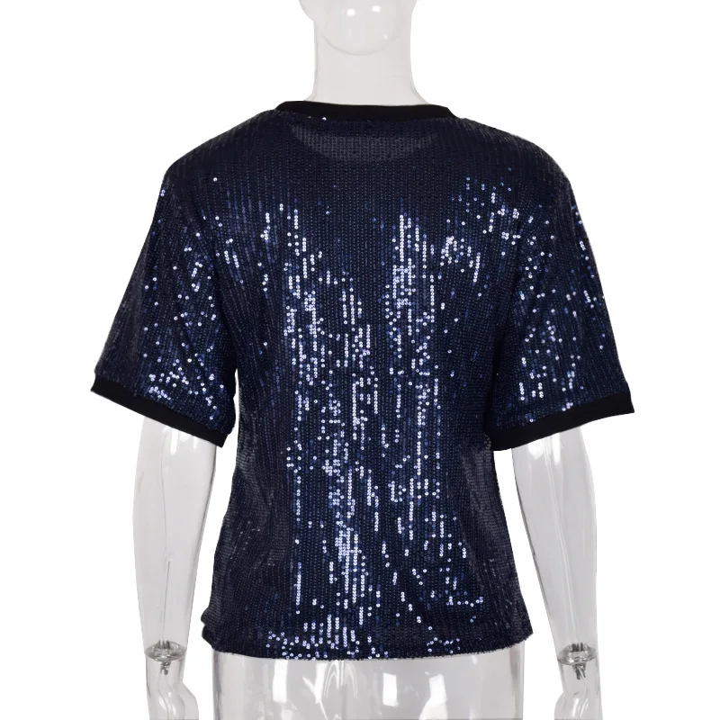 

Women's Sequin Top Glitter Short Sleeve Tunic Tops Shimmer Party Tunic T-Shirt Sparkle Tees (S-XL)