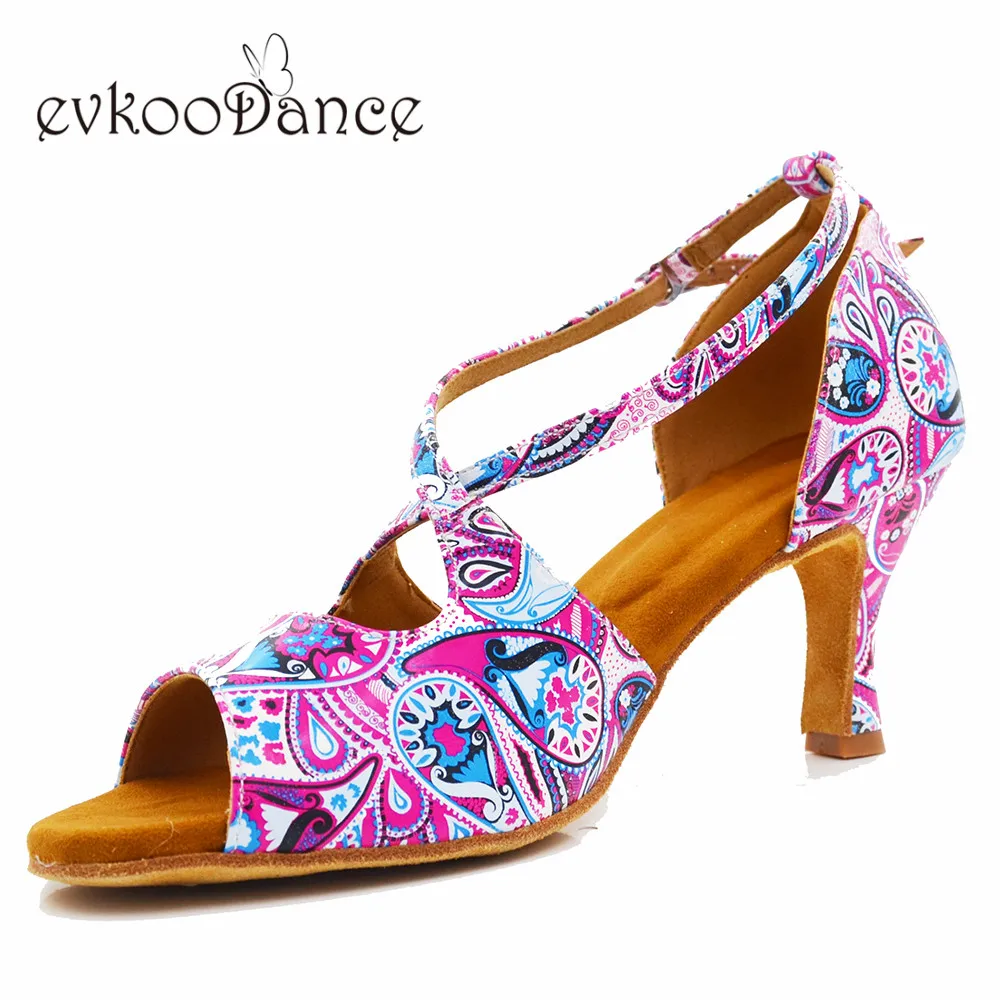 

heel height 7cm Size US 4-12 Zapatos De Baile flower pu satin latin dance shoes For Women NL322