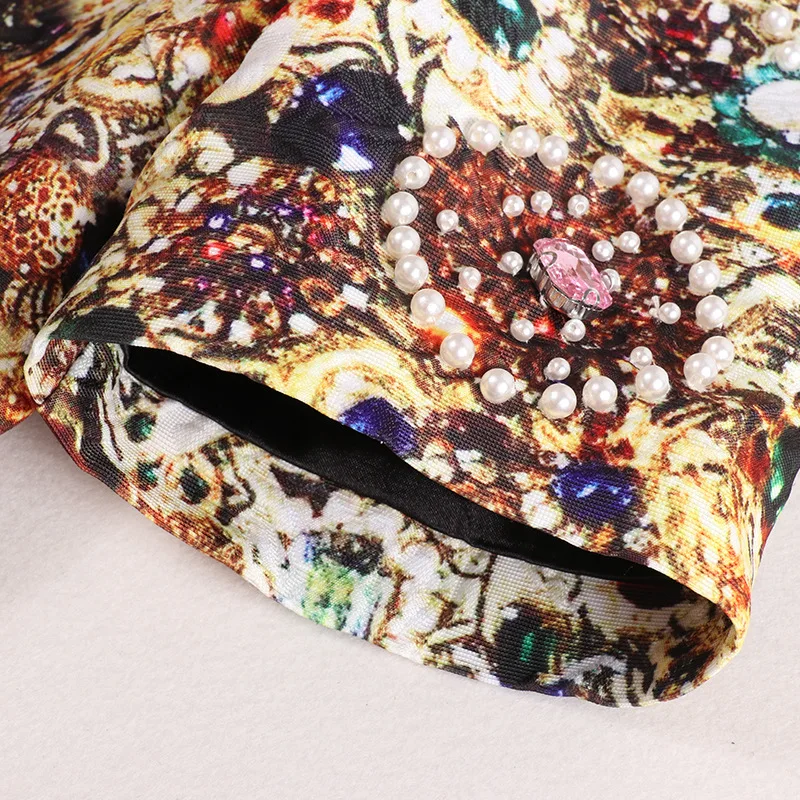 

Runway Designer Summer Dress Fashion Women High Quality Diamonds Beading Vintage Baroque Printed straight Dress