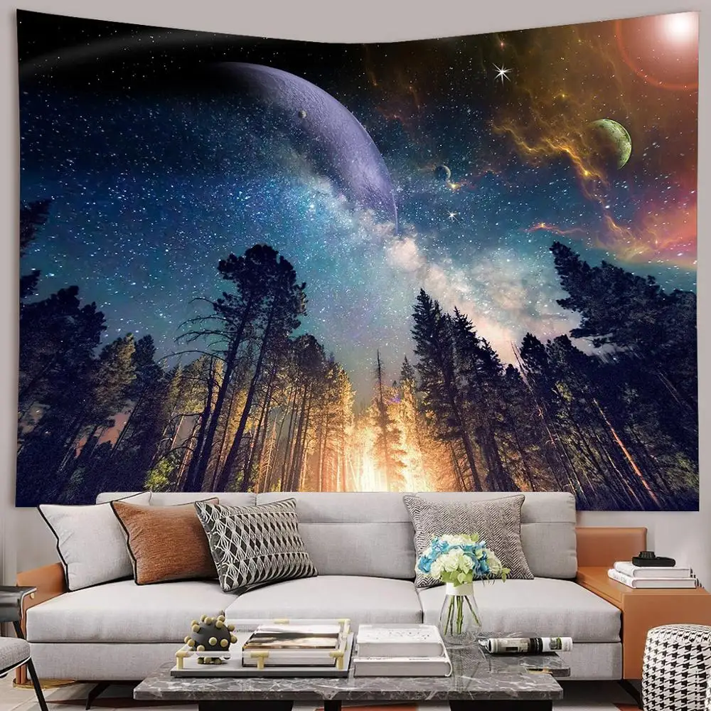 

HKDV Starry Sky Tapestry Wall Hanging Hippie Dragon Forest Psychedelic Farmhouse Tenture Tapisserie Beach Custom Home Decor