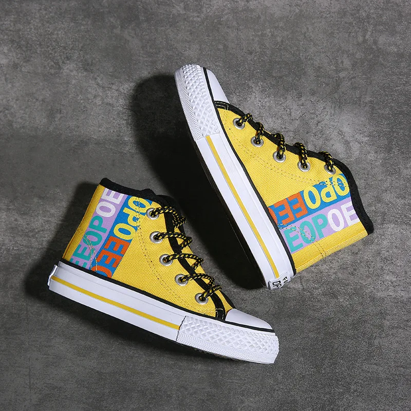 

Fashion Girls Boys Contrast Color Canvas Sneakers Kids Sports School Cloth Shoes Casual High Top Board Shoes for Children