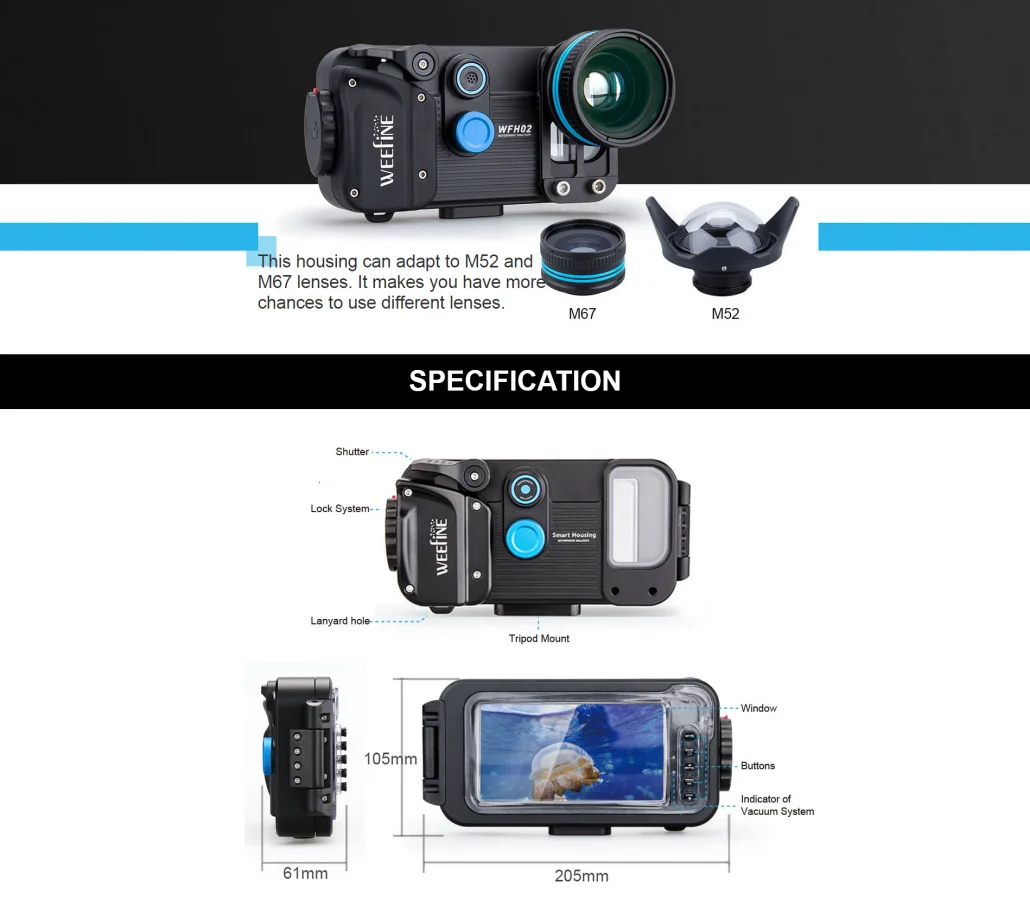 Weefine Diving Waterproof Smart Mobile Phone Housing for IPhone X/ 8/7Plus/7 Samsung Android Universal Underwater Photography | Спорт и