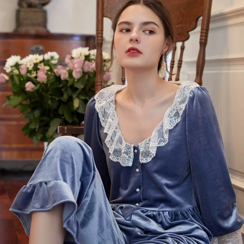 

Пижама женская с длинным рукавом, Новая Домашняя одежда из квадратного бархата в стиле принцессы, осень