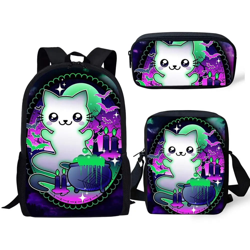 Комплект из школьного рюкзака и рюкзака для мальчиков, с изображением мультяшного призрака, кота