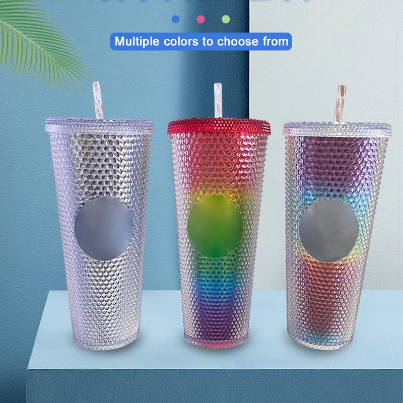 

Diamond Radiant Goddess Cup 710ml Summer Cold Water Cup Tumbler With Straw Double Layer Plastic Durian Beer Coffee Mug