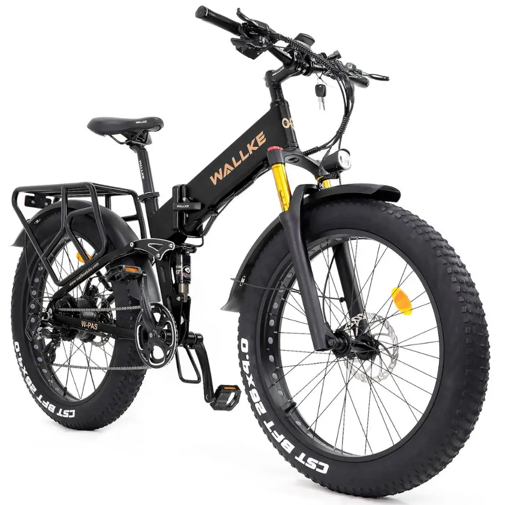 Verkauf W WALLKE 750W Falten Elektro-bikes Für Erwachsene 48V 14AH Lithium-Batterie Ebike Full Suspension 26 Zoll Fett Reifen Elektrische Fahrrad