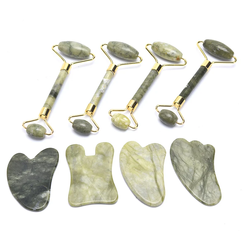 

1 комплект роликовый массажер для лица природного камня нефрита гуаша скребок для доски набор для ухода за кожей лица задней части шеи тела ...