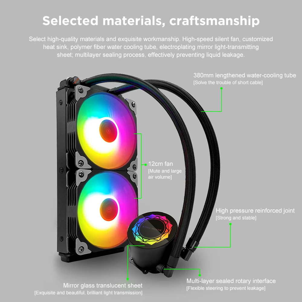 

COOLMOON 240mm RGB All-in-One Liquid Computer CPU Cooler Radiator Water Cooling Cooler System for Intel