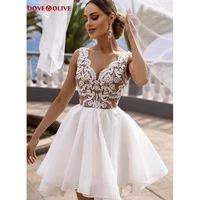 white lace short graduation dresses 2021 ball gown organza v neck sleeveless illusion homecoming party formal gowns vestidos de