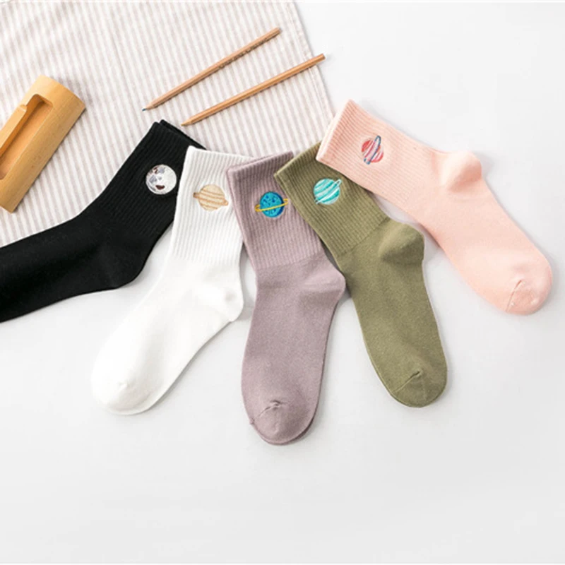 

Autumn Cute Japanese Harajuku Woman Socks Planet Magic Embroidery Long Socks Korean Women Style Kawaii Girls Socks Gifts