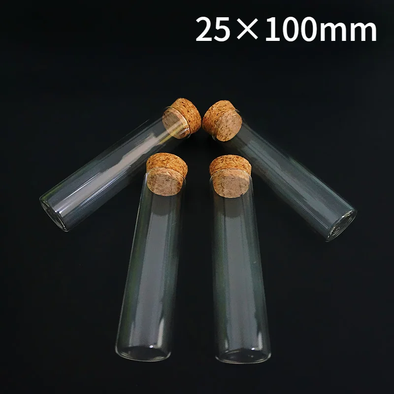 

48pcs/lot 25x100mm Pyrex Test Tube With Cork Borosilicate Transparent Lab Test Tube Flat Bottom Plain End Blowing Glass