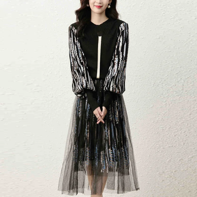 Женский модный костюм из двух предметов модельный дизайнерский Вязаный топ с