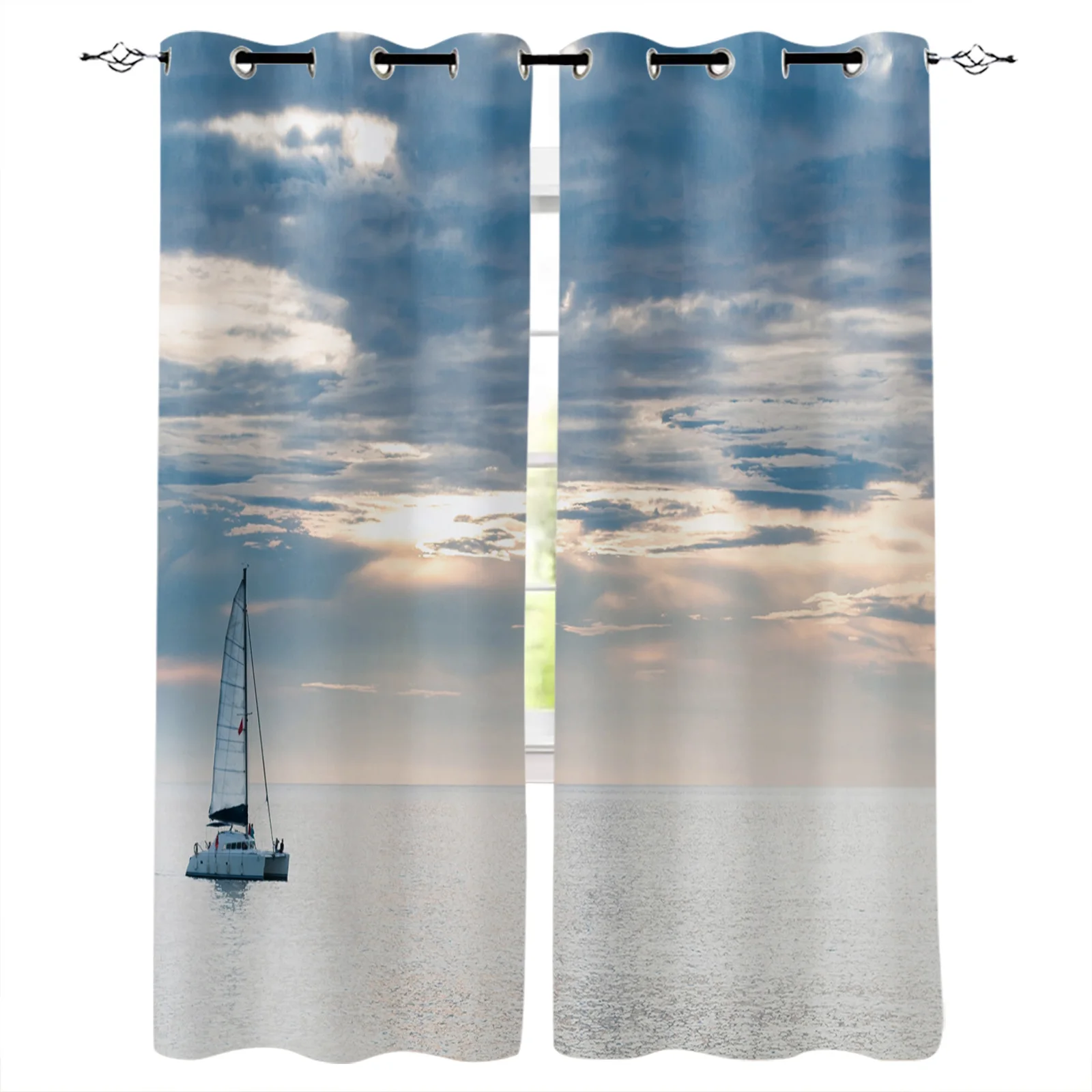 Sailing Yacht Ocean Sky Blue Clouds Decorative Pattern Curtains For Living Room Bedroom Modern Home | Дом и сад