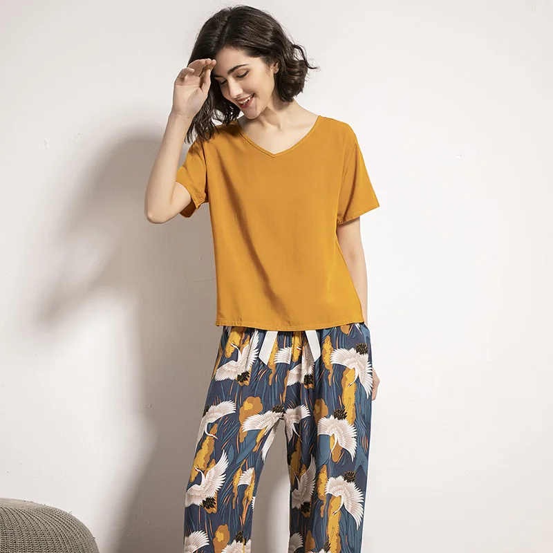 Женский пижамный комплект из 2 предметов мягкий Свободный Топ с коротким рукавом