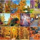 5D алмазная вышивка, Осенний пейзаж, полный квадраткруглая Алмазная картина, дерево, стразы, крест, набор мозаики для имитации вышивки, Настенный декор
