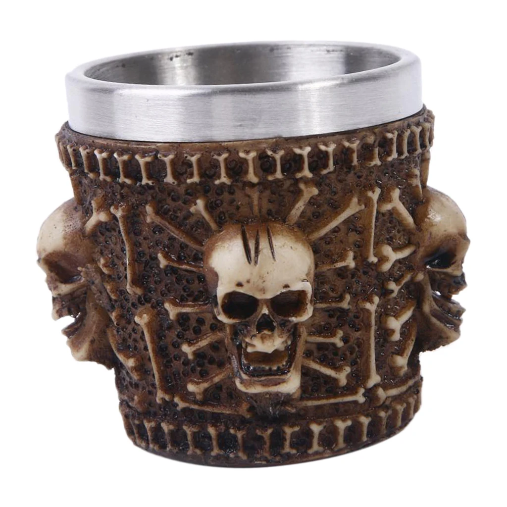 

3D Skull Mug Stainless Steel Liner Tankard Novelty For Halloween Decoration Gift,6 cm