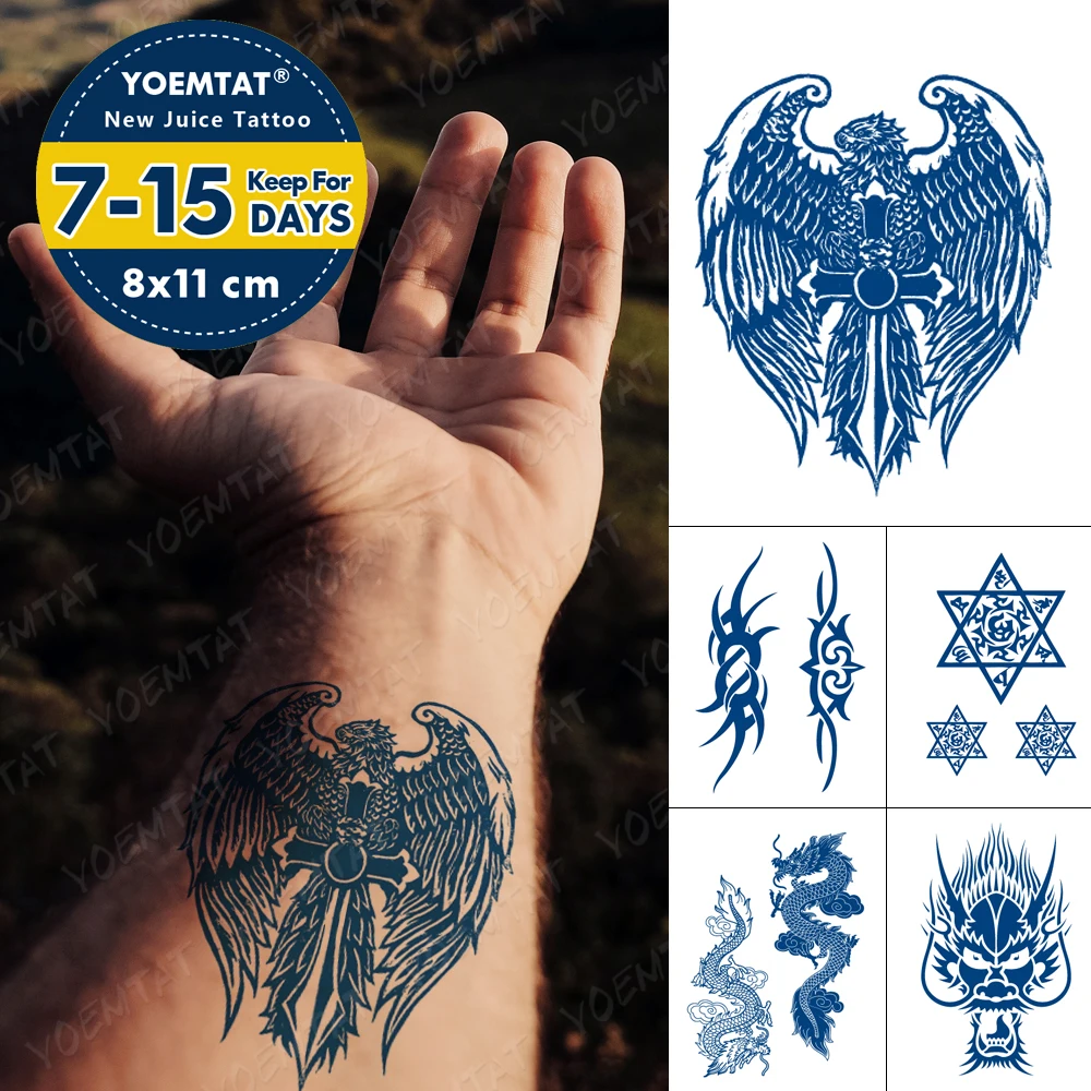 

Juice Lasting Waterproof Temporary Tattoo Sticker Eagle Wing Arrow Cross Totem Flash Tattoos Male Arm Body Art Fake Tatto Female