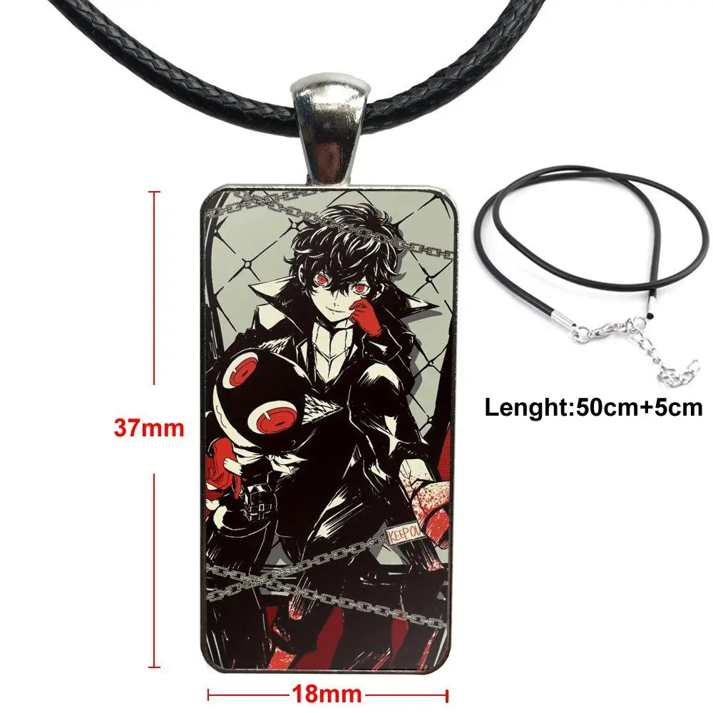 

For Women Kids Gift Jewelry With Steel Plated Glass Cabochon Choker Long Pendant Rectangle Necklace P5 P Persona 5 Dominant