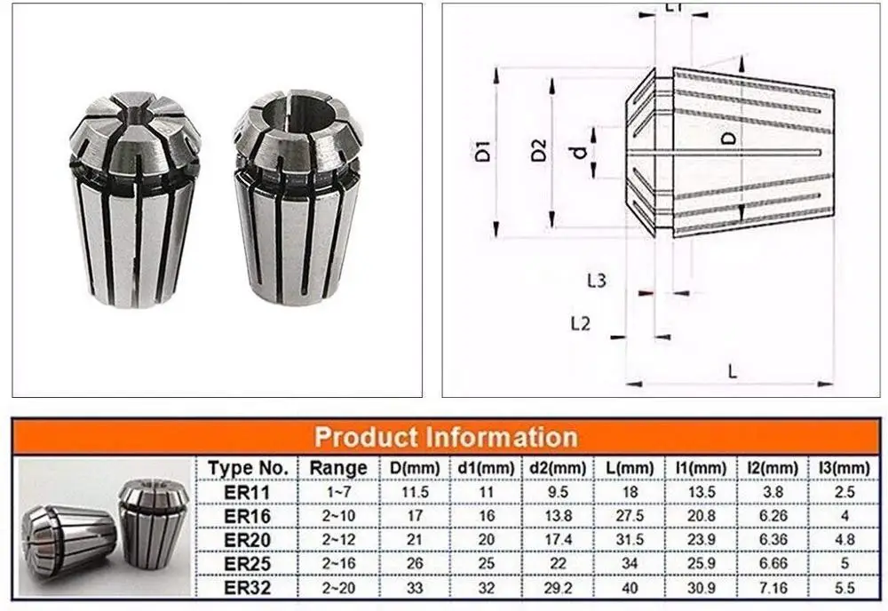 

ER16 1-10MM Spring Collet High Precision 0.008mm Collet For CNC Engraving Machine Lathe Mill Tool ER16 Collet Chuck