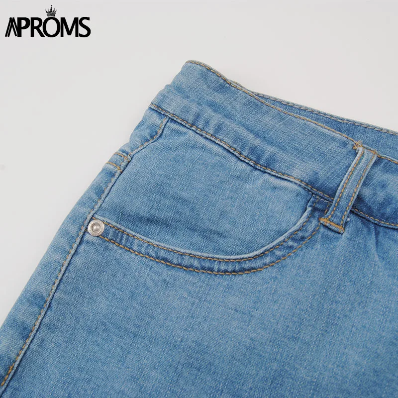 Aproms, черные, синие джинсовые шорты, юбки для женщин,, сексуальные, с высокой талией, с разрезом по бокам, обтягивающие шорты, уличная мода, облегающие плавки