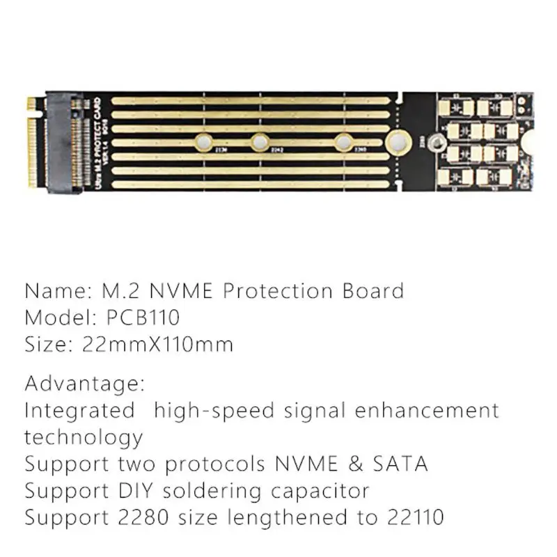 M.2 NVME Расширенная защитная карта от 2280 до 22110 SSD самодельная пластина с