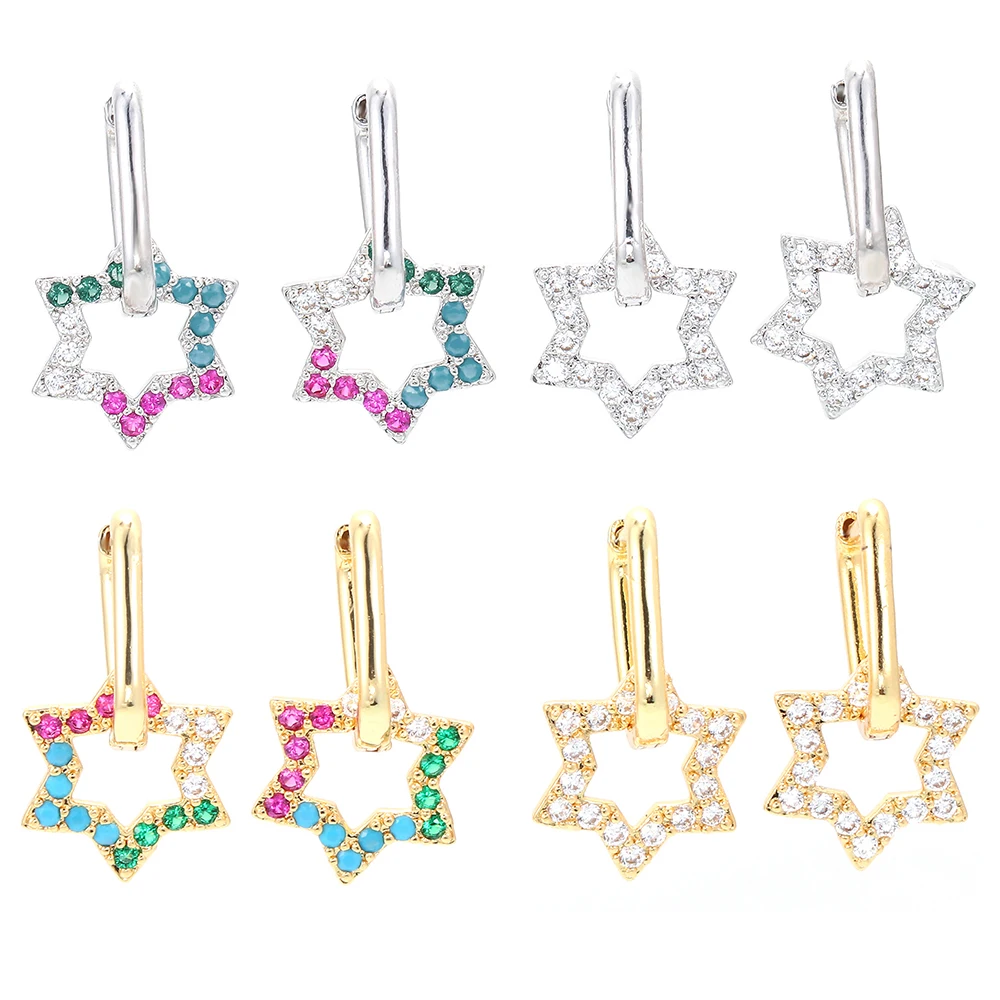 EYIKA новые модные разноцветные циркониевые полые звезды серьги-кольца
