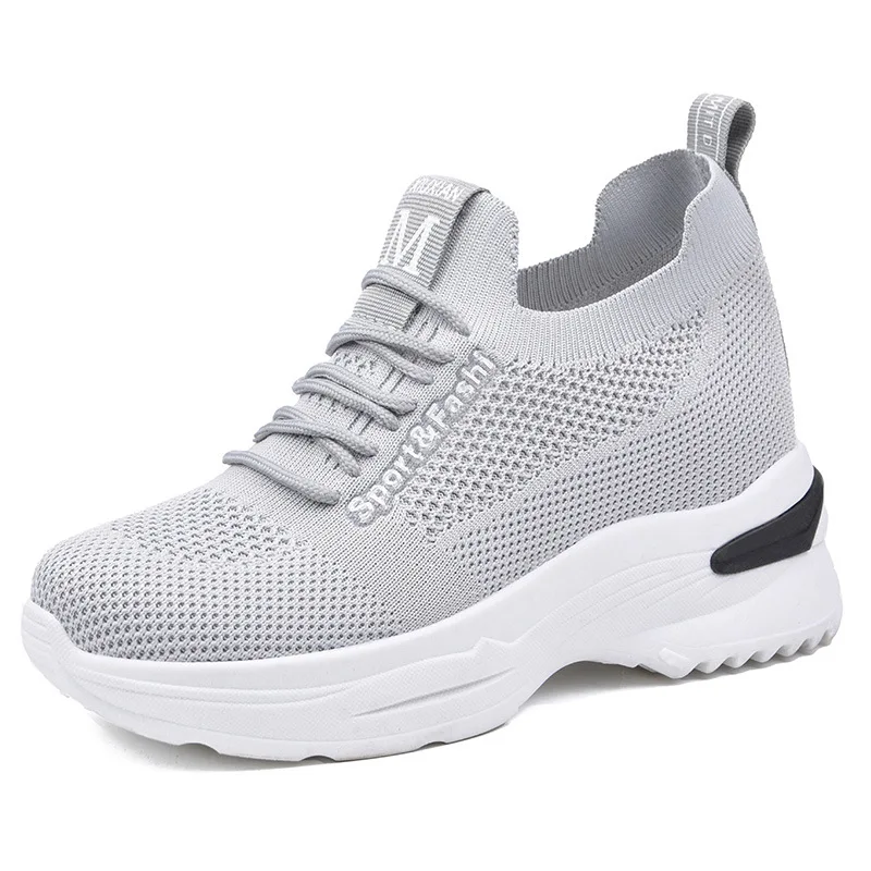 

Women's Casual Shoes Thick Bottom Height Increasing Insole Walking Shoes Mesh Breathable Platform Shoes Spring Fashion Lace-up