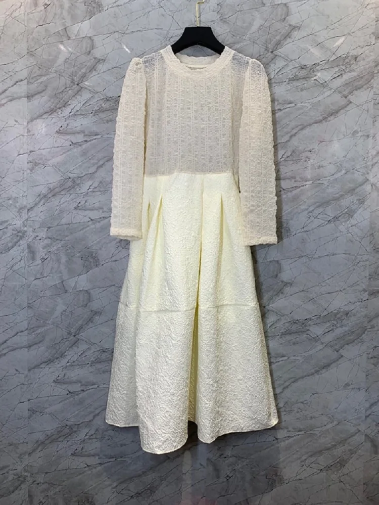 

Женское жаккардовое платье с карманами, винтажное платье до середины икры с длинным рукавом, в стиле пэчворк, Осень-зима 2021