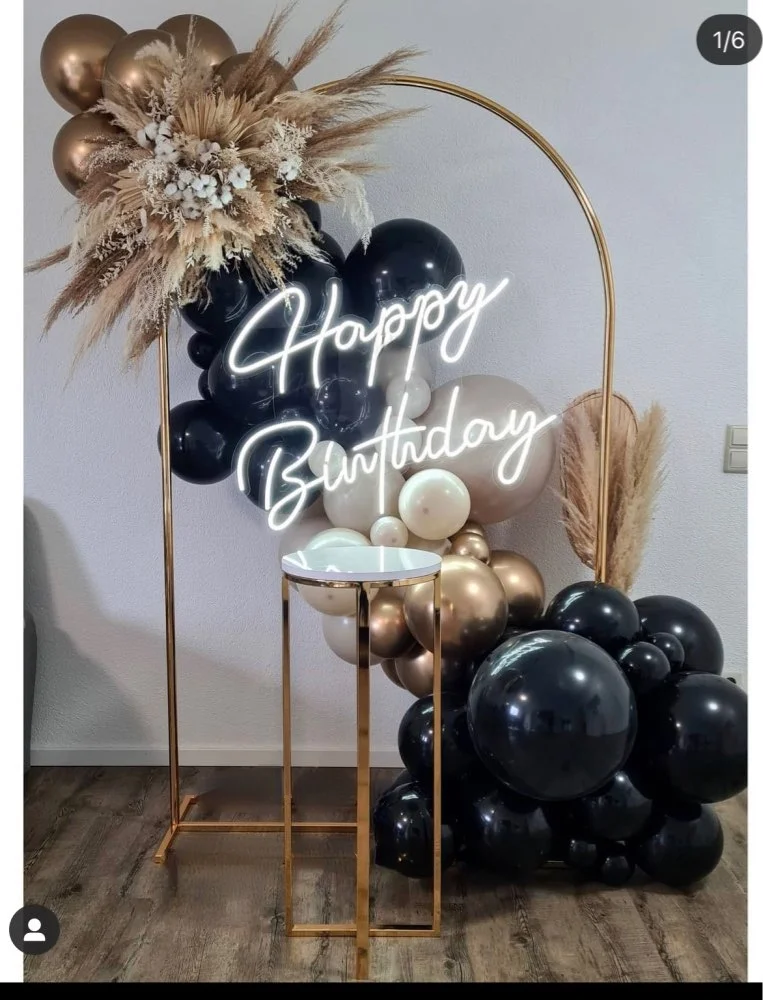 

2PCS Shiny Gold Flower Row Arch Balloon Stand Outdoor Lawn Wedding Backdrops With Plinth Table For Birthday Dessert Cake Decor