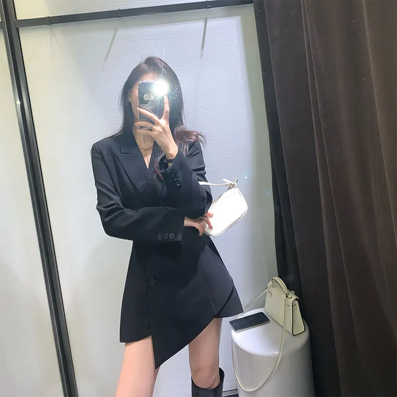 

Cool wind advanced sense of suit dress design niche 2021 spring women's new spring black dress