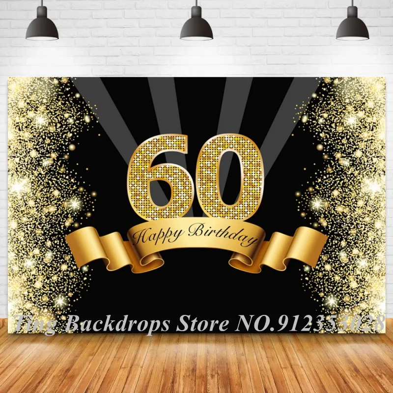 

Фон для фотосъемки с изображением счастливого 50 60 70 80-го годовщины дня рождения для взрослых золотые блестки черный фон для семейвечерние Н...