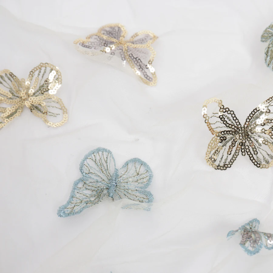 5 ярдов бабочка сетка hanfu ткань многоцветная вышивка бусина в виде бабочки