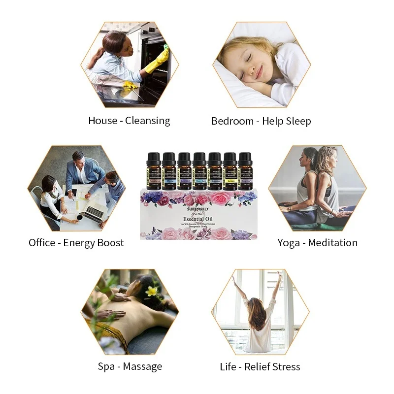 Набор эфирных масел 10 мл Водорастворимая снимает стресс для увлажнителя