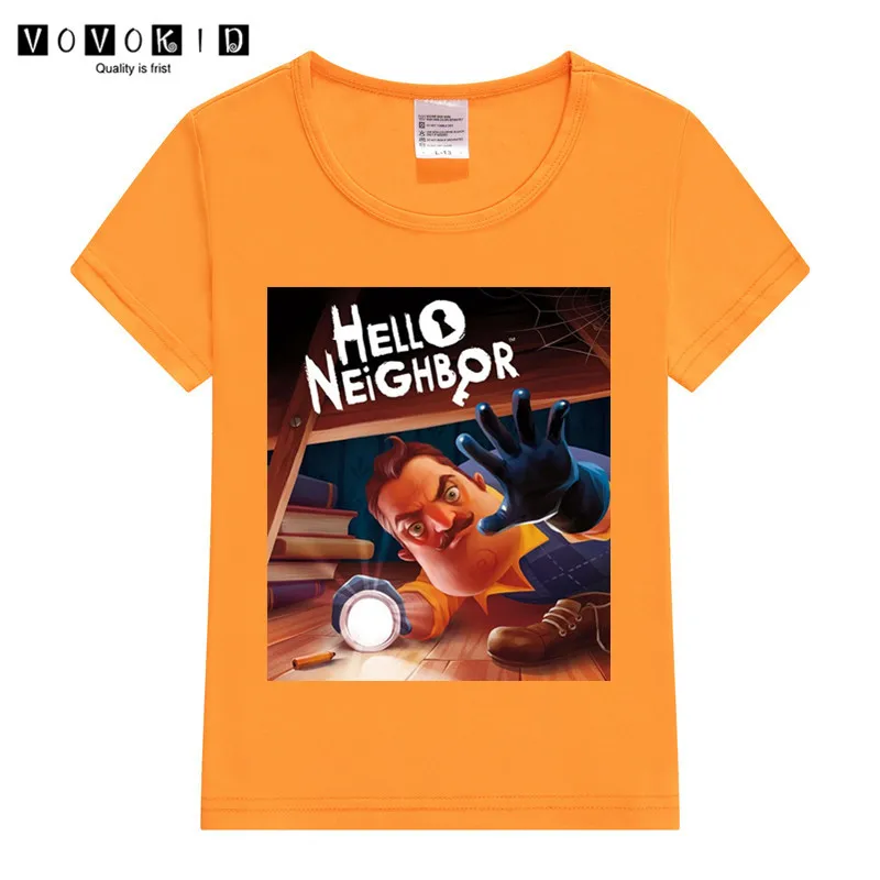 Забавная мультяшная Футболка с принтом Hello Neighbor 0 для маленьких девочек и
