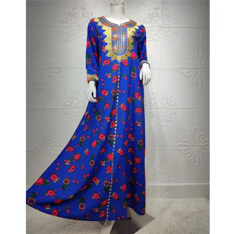 Длинное платье с мусульманским цветочным принтом, Женская этническая одежда, женская одежда в арабском и мусульманском стиле, кафтан, Макси-Платье, модная Дубайская одежда