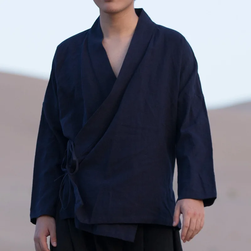 

Chinese style cotton and linen casual home men's hanfu jacket wholesale spot