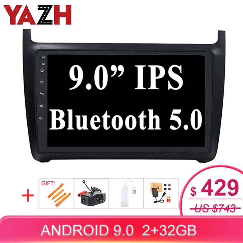 YAZH 1 Din 9 0 дюйма 1024*600 IPS HD головное устройство GPS Navi для VolksWagen POLO 2012 2013 2014 2015 2016 с Android