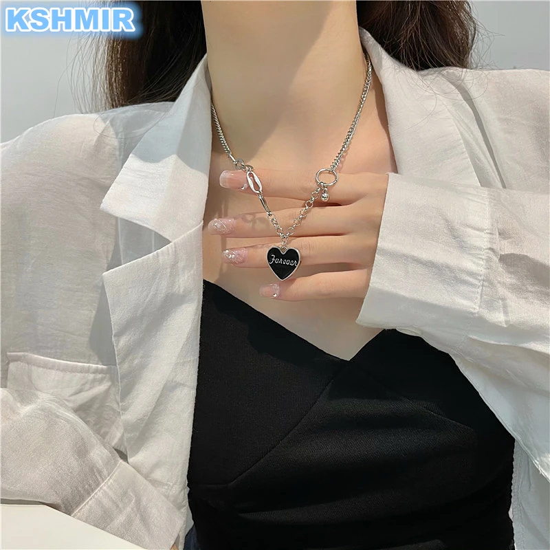 

kshmir Heart type letter necklace female 2021 new trend splicing collarbone chain INS elegant simple temperament choker chain