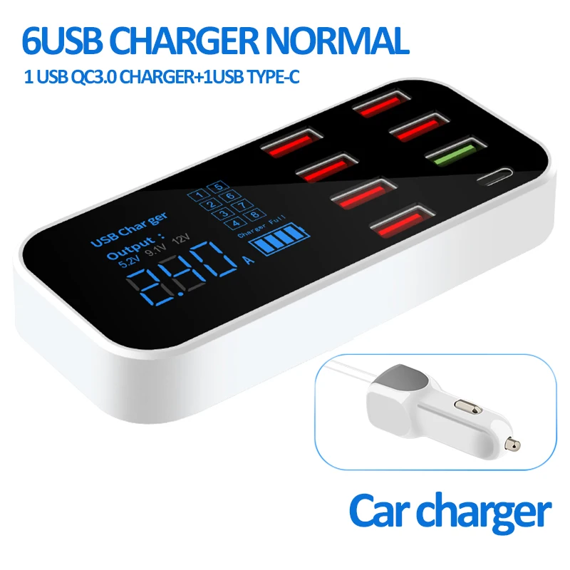 8 портов USB Автомобильное зарядное устройство Портативный Quick Charge QC3.0 мобильный