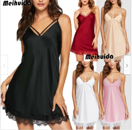 Новинка женское сексуальное белье шелковое кружевное платье ночная рубашка