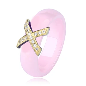 6mm Pink Gold Hot X Крест кольца Синий Розовый керамические здоровые ювелирные изделия для женщин 6 мм Гладкие керамические кольца женский подарок Свадебные ювелирные изделия золото серебро - Цвет основного камня: 6mm Pink Gold