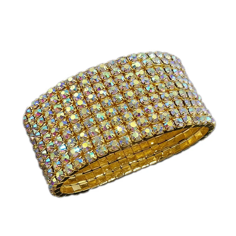 9 рядов Стразы эластичный браслет посеребренные и золотые свадебные браслеты с