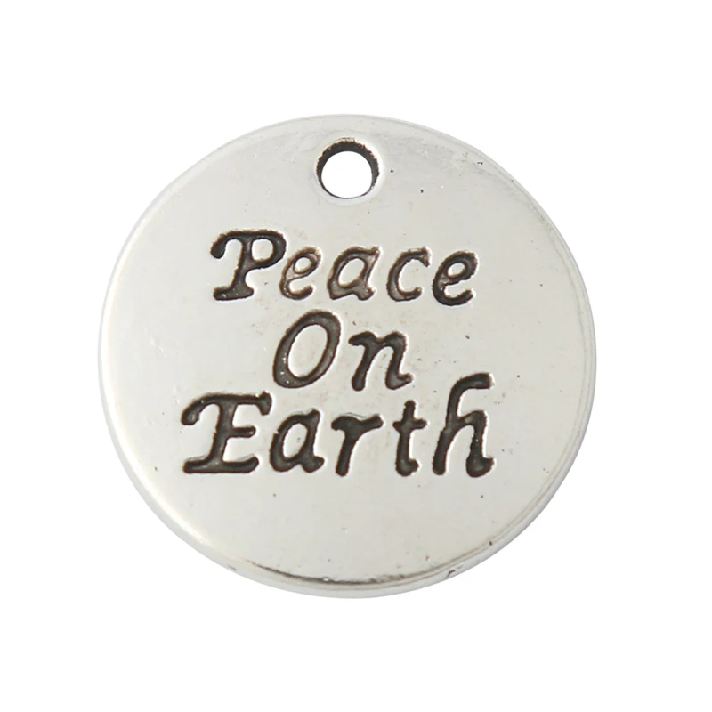 

RAINXTAR Fashion 20mm Alloy Round Peace On Earth Message Charms 20pcs AAC116