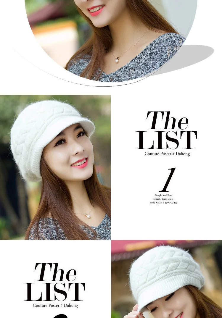 New beanie Elegant women's hat Knitted winter hat for the girl Cap Bow Autumn Ladies Female Fashion Beret Rabbit hair