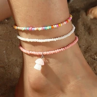 lovely cute multicolor white pink measle beads ankle bracelet summer multilayer bead anklets bracelets for women student girls