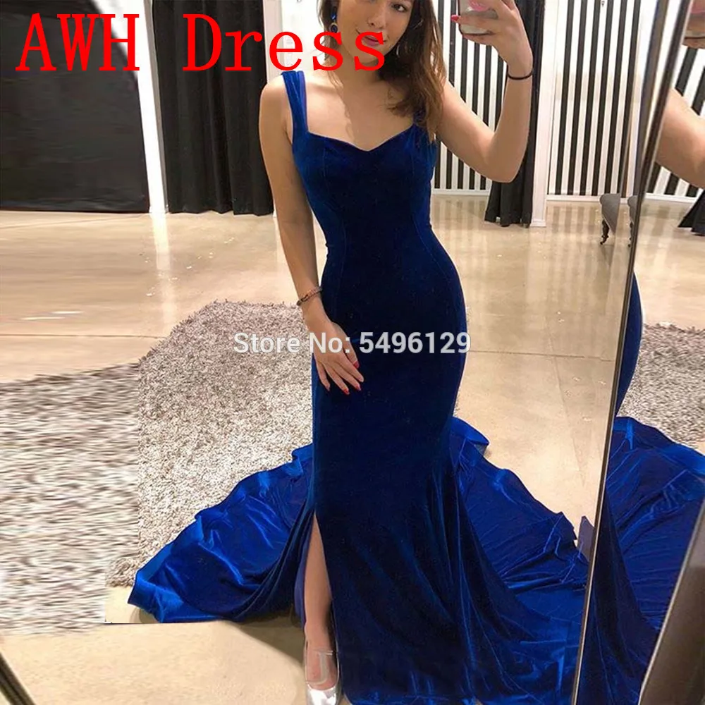 Сексуальные бархатные вечерние платья русалки с длинным вырезом на спине